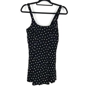 Beach Cabana Vintage Tiny Daisy Print Black Romper One Piece Swimsuit | Size L